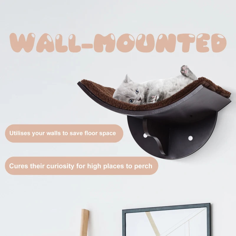 Curved Brown Cat Wall Shelf 41x28x21cm - Kitten Bed & Perch Climber