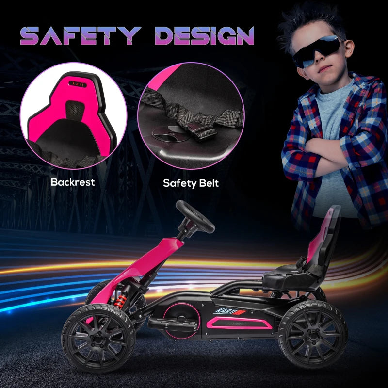 Kids Pink Electric Go Kart with Rechargeable Battery - 2 Speeds