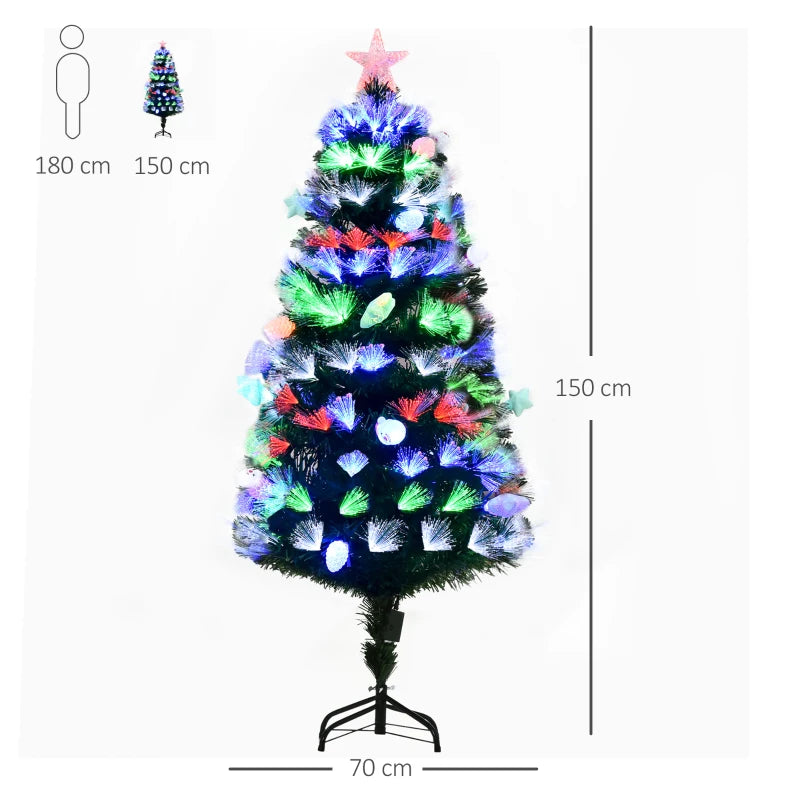 5FT Pre-Lit Green Christmas Tree with Fibre Optic Baubles and LED Lights