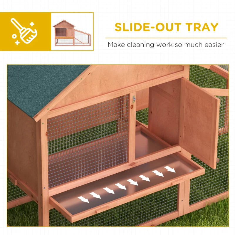 Wooden Outdoor Rabbit Hutch with Ramp and Sliding Tray - Brown - 144 x 64.5 x 100 cm