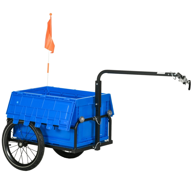 Blue Bike Cargo Trailer with 65L Foldable Storage Box and Reflectors