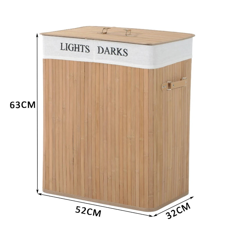 Wooden Laundry Hamper with Lid and Lining, Natural Wood, 100L Capacity