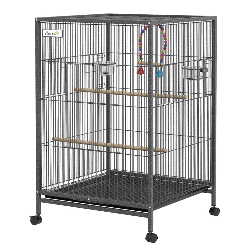 Grey Bird Cage with Rolling Stand for Small Birds