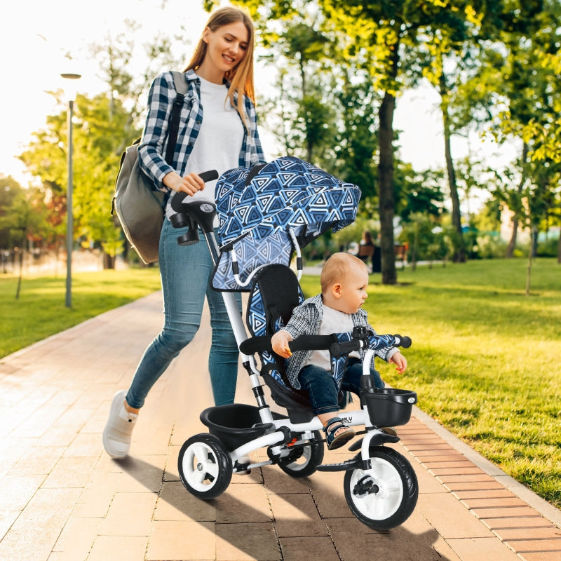 Light Blue 6-in-1 Baby Push Tricycle with Parent Handle, 1-5 Years