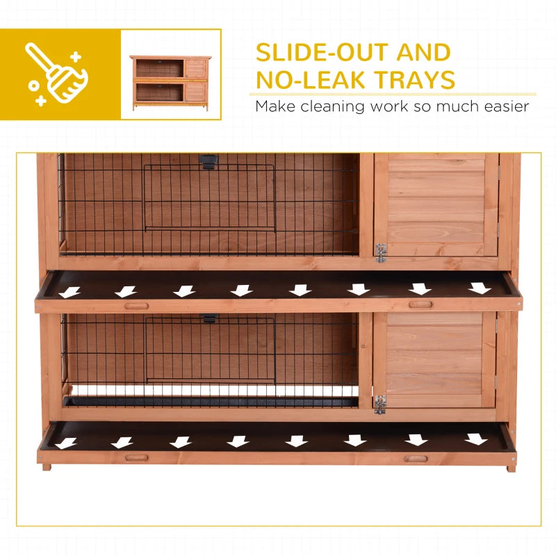 Orange Outdoor Rabbit Hutch with No-Leak Trays, Divider - 136 x 50 x 93cm