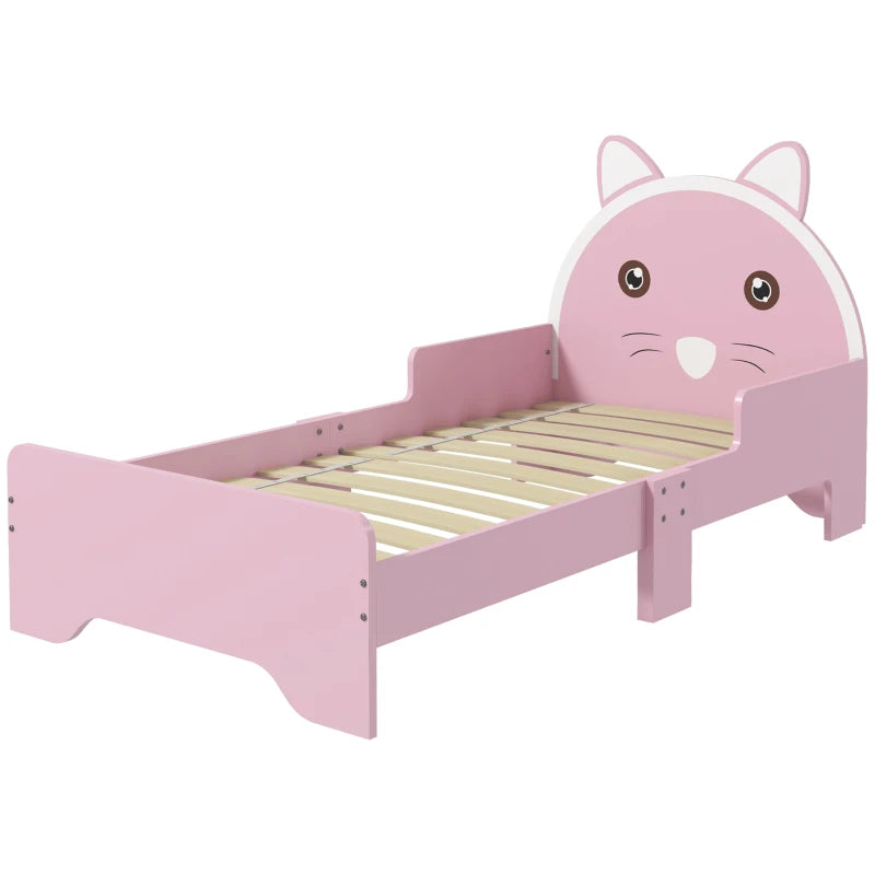 Cat Design Pink Toddler Bed Frame with Guardrails - 3-6 Years