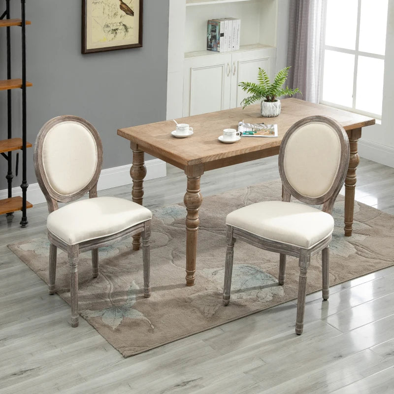 French-Style Cream White Upholstered Dining Chairs Set of 2