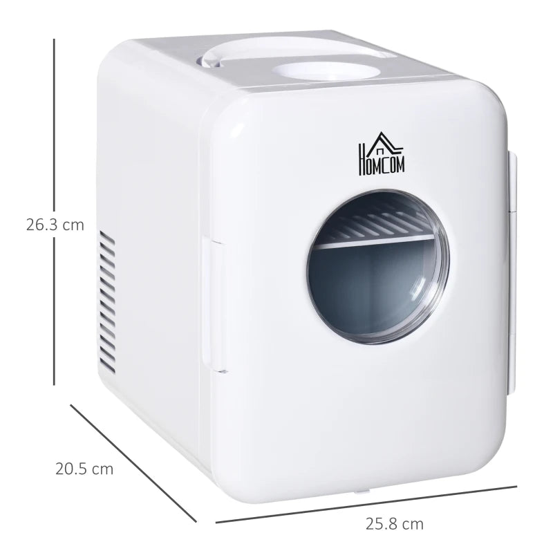 White Mini Fridge Cooler & Warmer for Skincare, Makeup, Food - 4L/6 Can