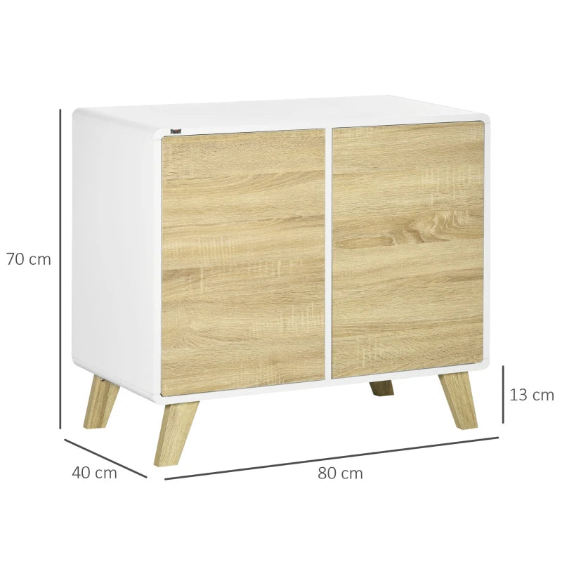 White and Oak Modern Storage Cupboard with Push-to-Open Doors