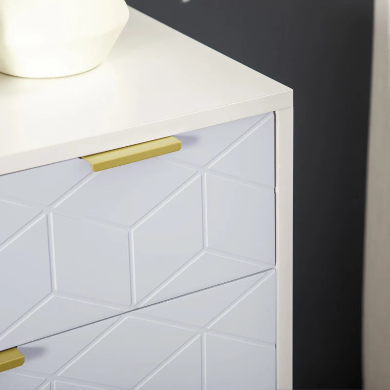 5-Drawer Modern White Chest of Drawers with Golden Steel Base