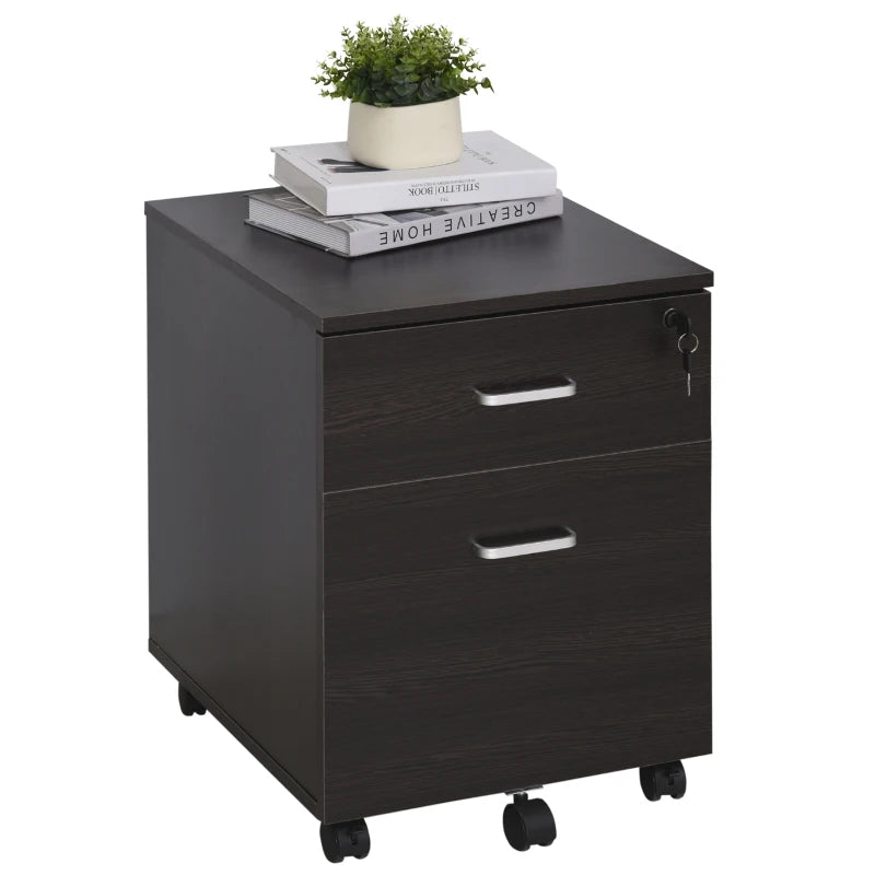 Black Wood Grain 2-Drawer Locking Office Filing Cabinet