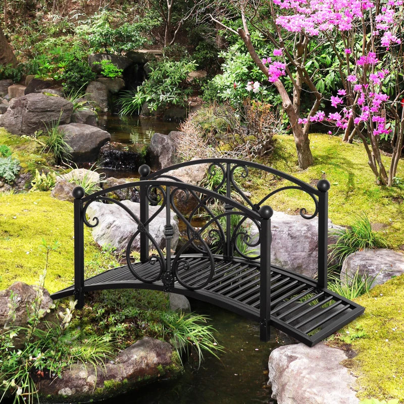 Black Garden Bridge with Safety Railings for Backyard Creek