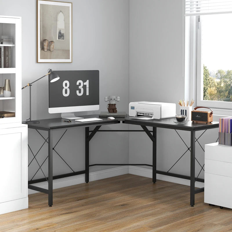 Black L-Shaped Corner Desk for Home Office, Space-Saving Workstation, 150x150x76cm