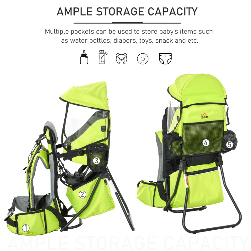 Green Baby Hiking Backpack Carrier with Hip Seat & Rain Cover