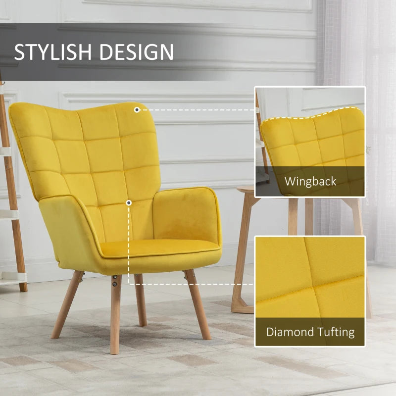 Yellow Velvet Wingback Armchair Set of 2