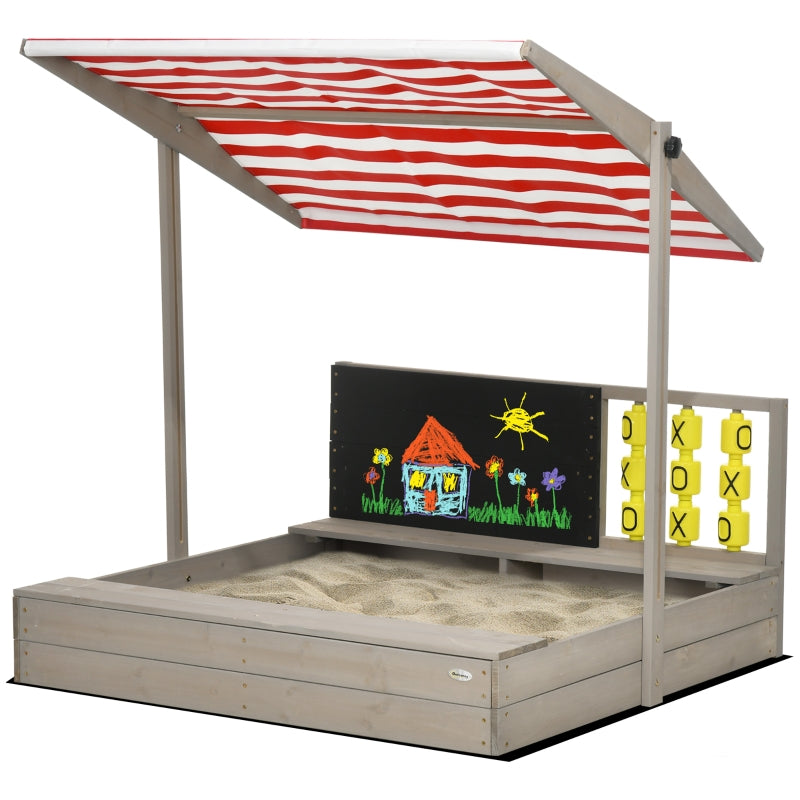 Grey Kids Wooden Sandpit with Canopy and Seats for Gardens