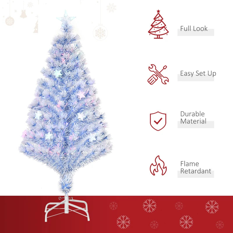 4FT Pre-Lit White Blue Fibre Optic Christmas Tree with LED Lights