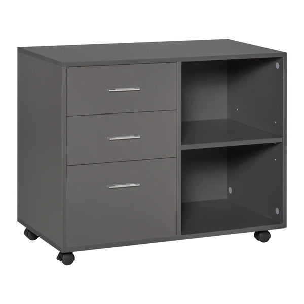 Grey Mobile Printer Stand with 3 Drawers and 2 Shelves - Modern Office Storage