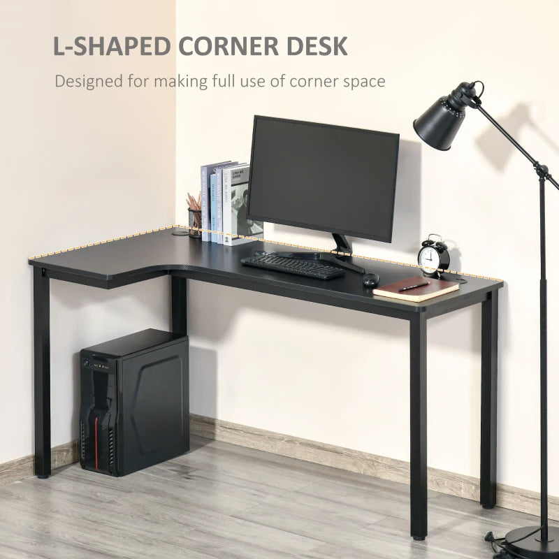 Black L-Shaped Gaming Desk with Cable Management, 145 x 81 x 76cm