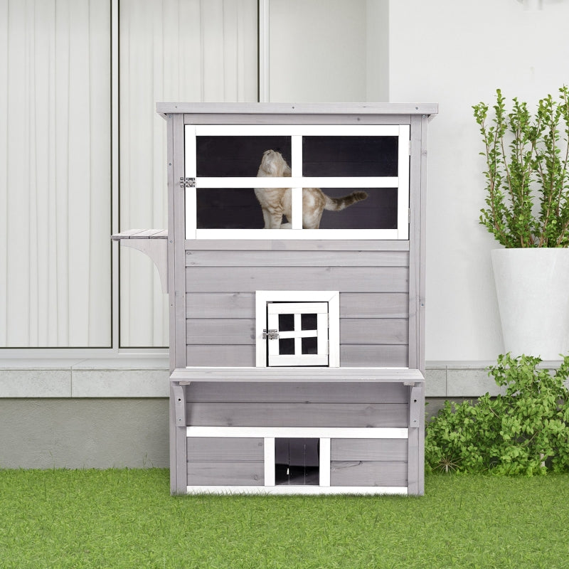 Grey Three-Tier Outdoor Cat House with Jumping Platforms