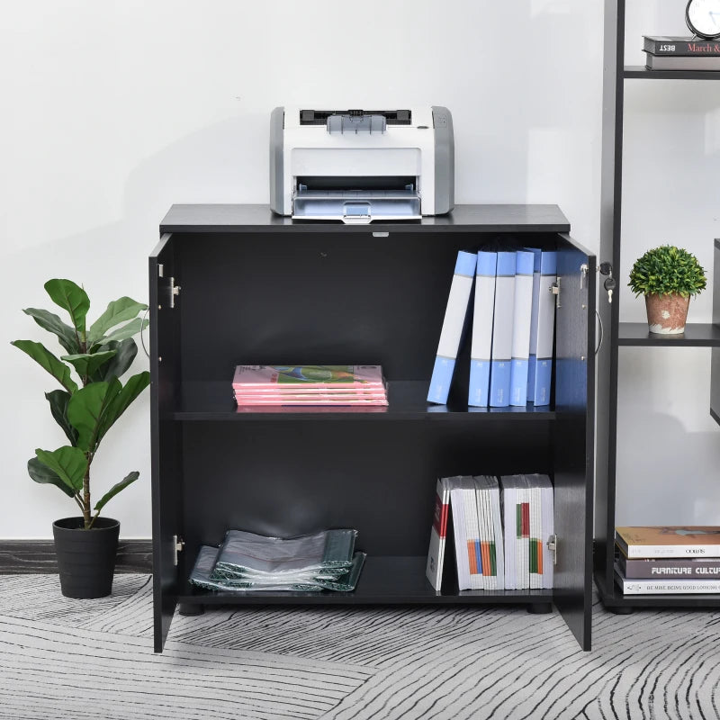 Black 2-Tier Lockable Office Storage Cabinet with 2 Keys