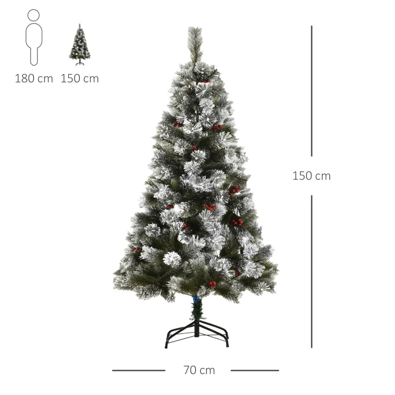 Red Berry Artificial Christmas Tree with Metal Stand - 5FT