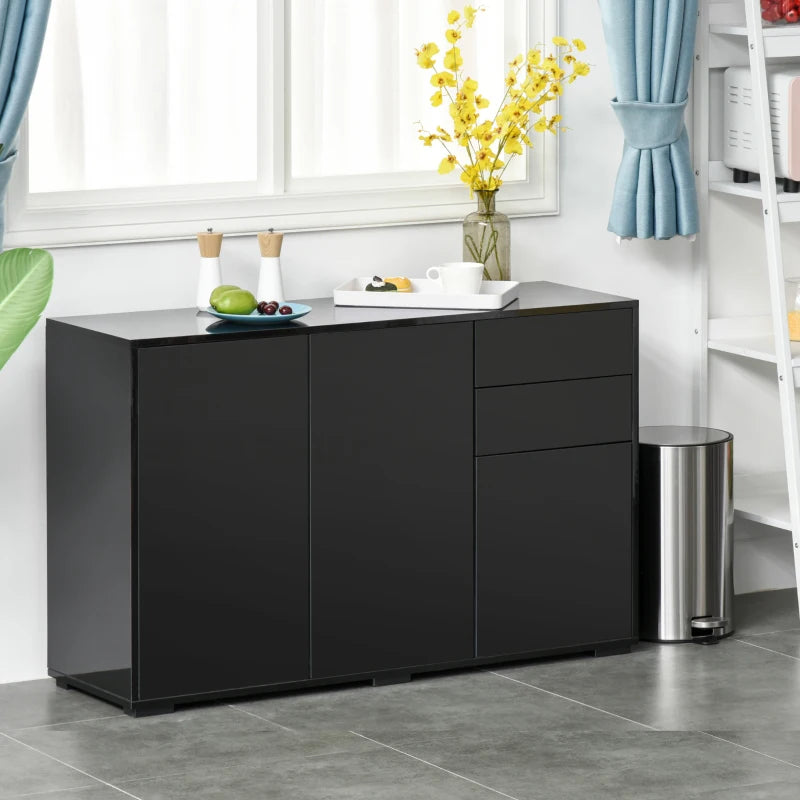 Black High Gloss Sideboard with Push-Open Design and 2 Drawers