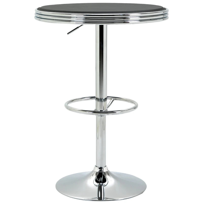 Black Round Pub Table with Adjustable Height and Footrest