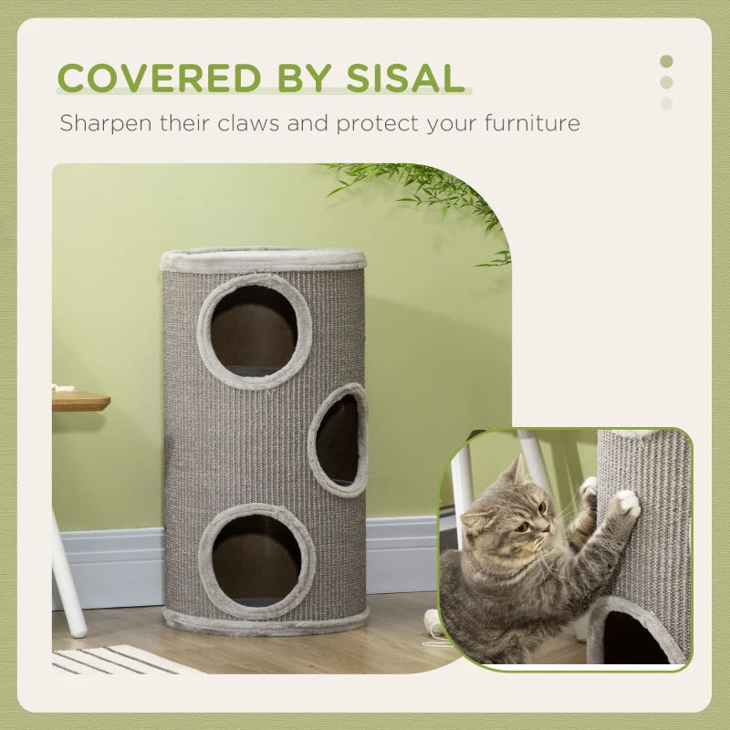 Light Grey Cat Climbing Frame with Sisal Cover and Cozy Platform