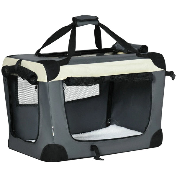 Foldable Pet Carrier with Cushion for Mini Pets - Grey