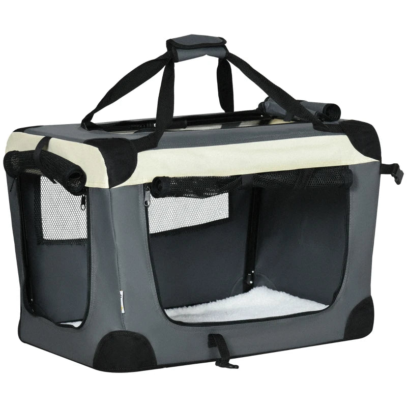 Foldable Pet Carrier with Cushion for Mini Pets - Grey