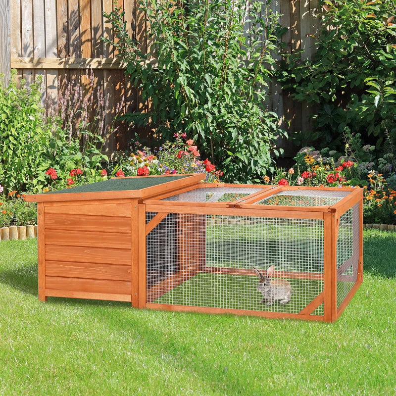 Orange Outdoor Small Animal Hutch with Run and Openable Roof 125.5 x 100 x 49cm