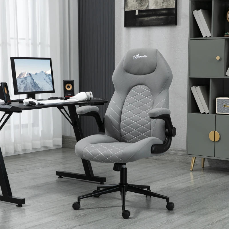 Light Grey Home Office Desk Chair with Armrests and Swivel Seat