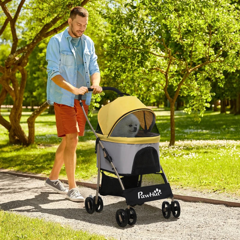 Yellow 3-in-1 Detachable Pet Stroller for Extra Small and Small Dogs