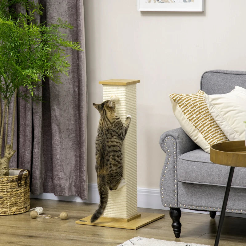 White 80cm Cat Scratching Post with Toy Ball and Sisal Rope