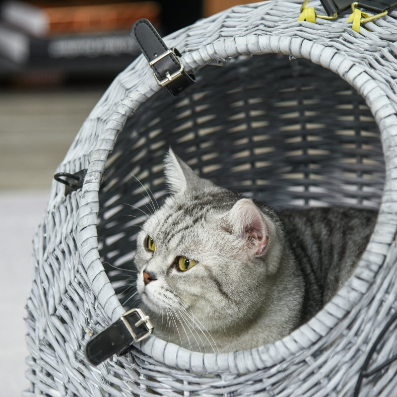 Grey Wicker Pet Carrier Basket with Soft Cushion Handle - 50 x 40 x 40 cm