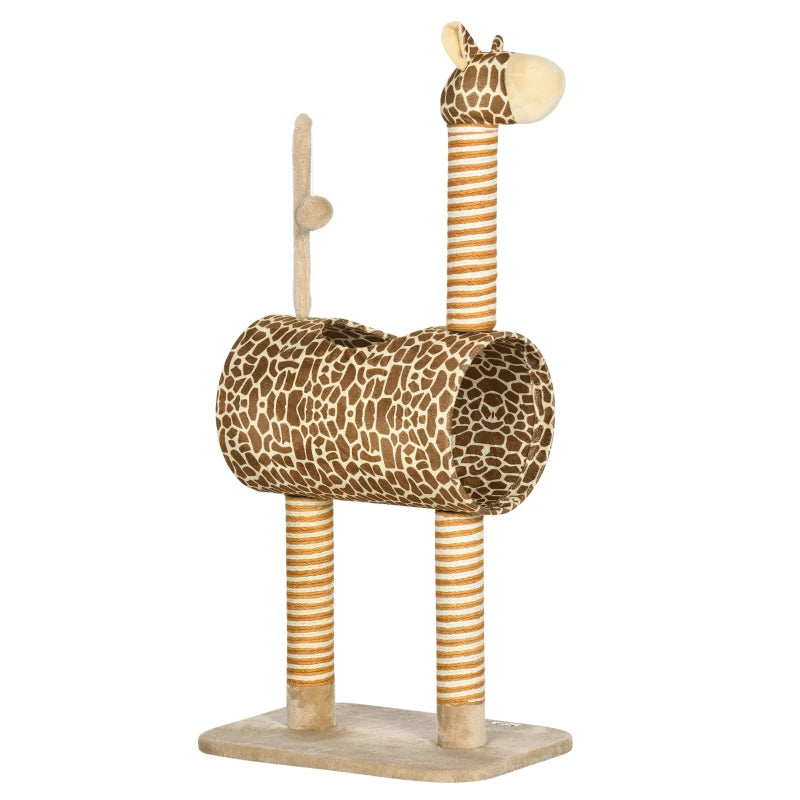 Cat Tree Play Tower with Scratching Posts and Toys, Giraffe Design, 48.5 x 34.5 x 101 cm