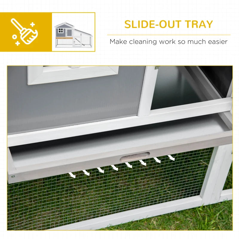 Grey Two-Tier Rabbit Hutch with Sunlight Panel Roof & Slide-Out Tray