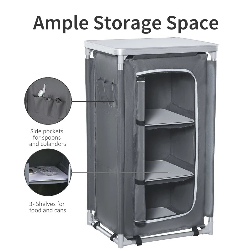 Grey 3-Shelf Camping Kitchen Station & Storage Organiser
