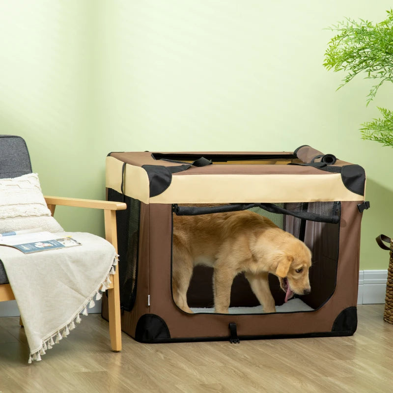 Foldable Pet Carrier with Cushion for Medium Pets - Brown