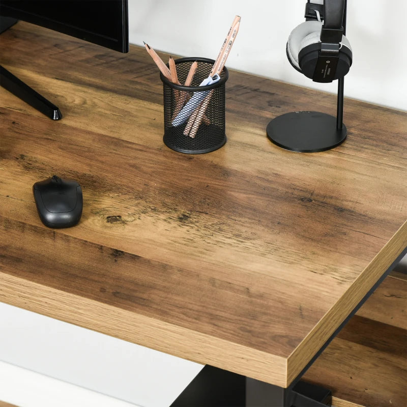 Modern Black Brown Wood Effect Computer Desk with Storage Shelf