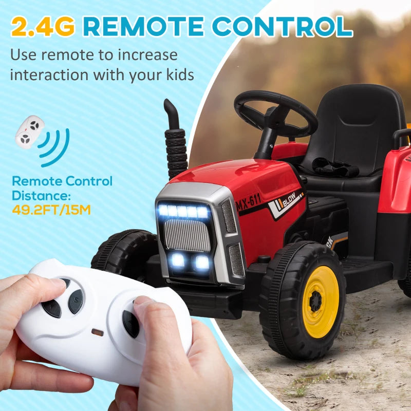 Red Electric Ride-On Tractor with Trailer & Remote Control