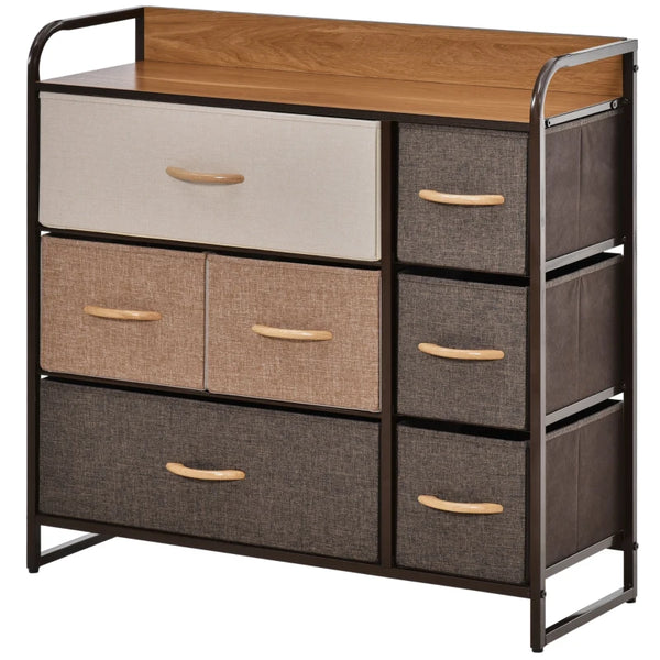 Grey Fabric 7-Drawer Dresser with Steel Frame