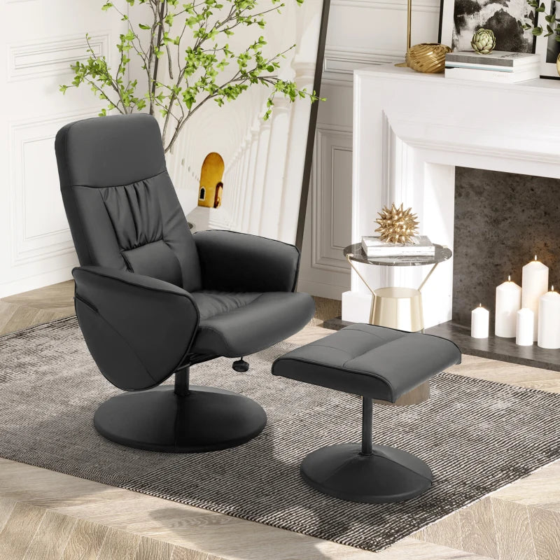 Black High Back Recliner Chair with Footstool