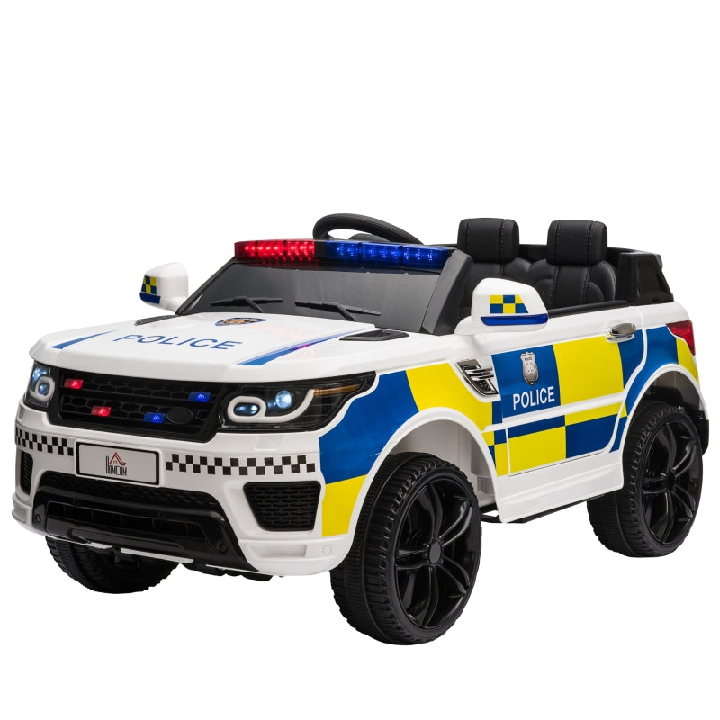 White Kids Electric Police Car with Remote Control & Lights