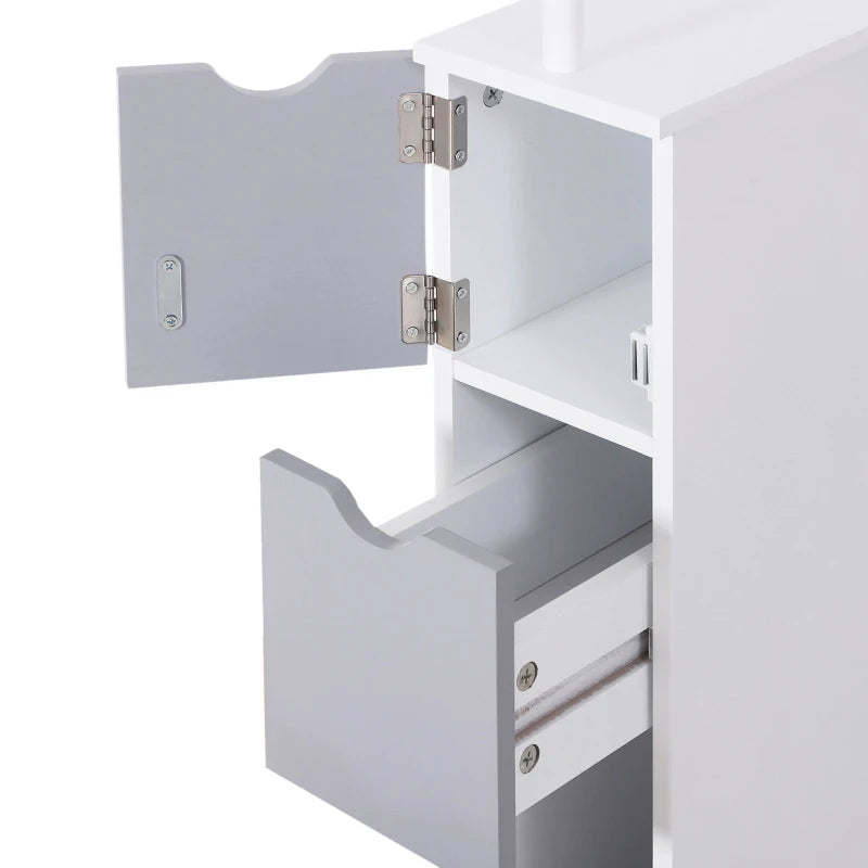 Freestanding Tall Bathroom Storage Cabinet, White & Grey