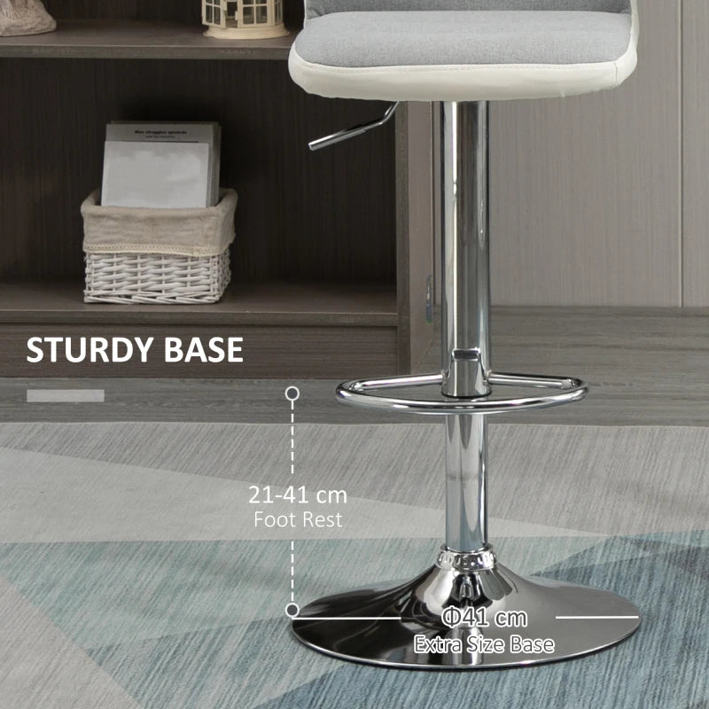 Adjustable Swivel Bar Stools Set of 2, Fabric and Faux Leather, Light Grey