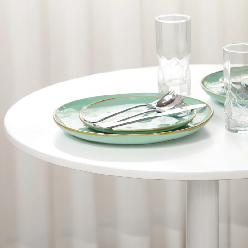 White Round Dining Table with Steel Base - Modern Small Dining Room Table