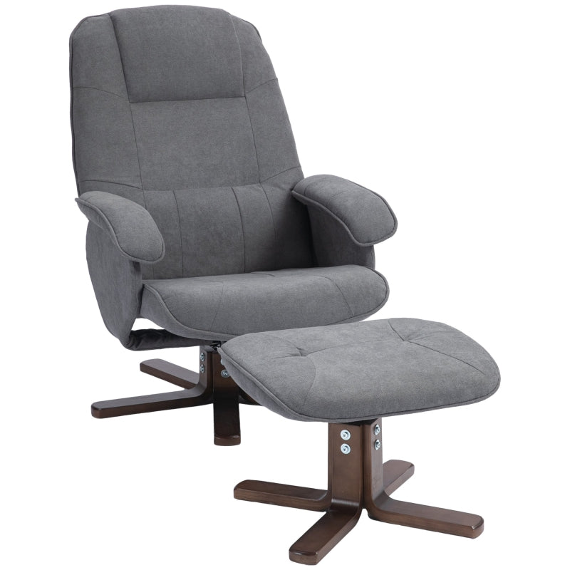 Grey Linen Swivel Recliner Chair Set with Footstool