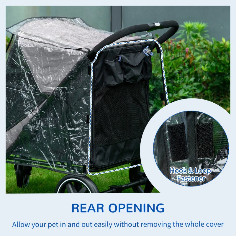 Black Pet Stroller with Rain Cover for Medium and Large Dogs